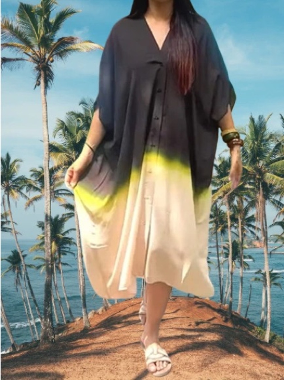 H&M 3X Long Ombre Duster Cardigan in Olive, Lime & Cream - Picture 4 of 4